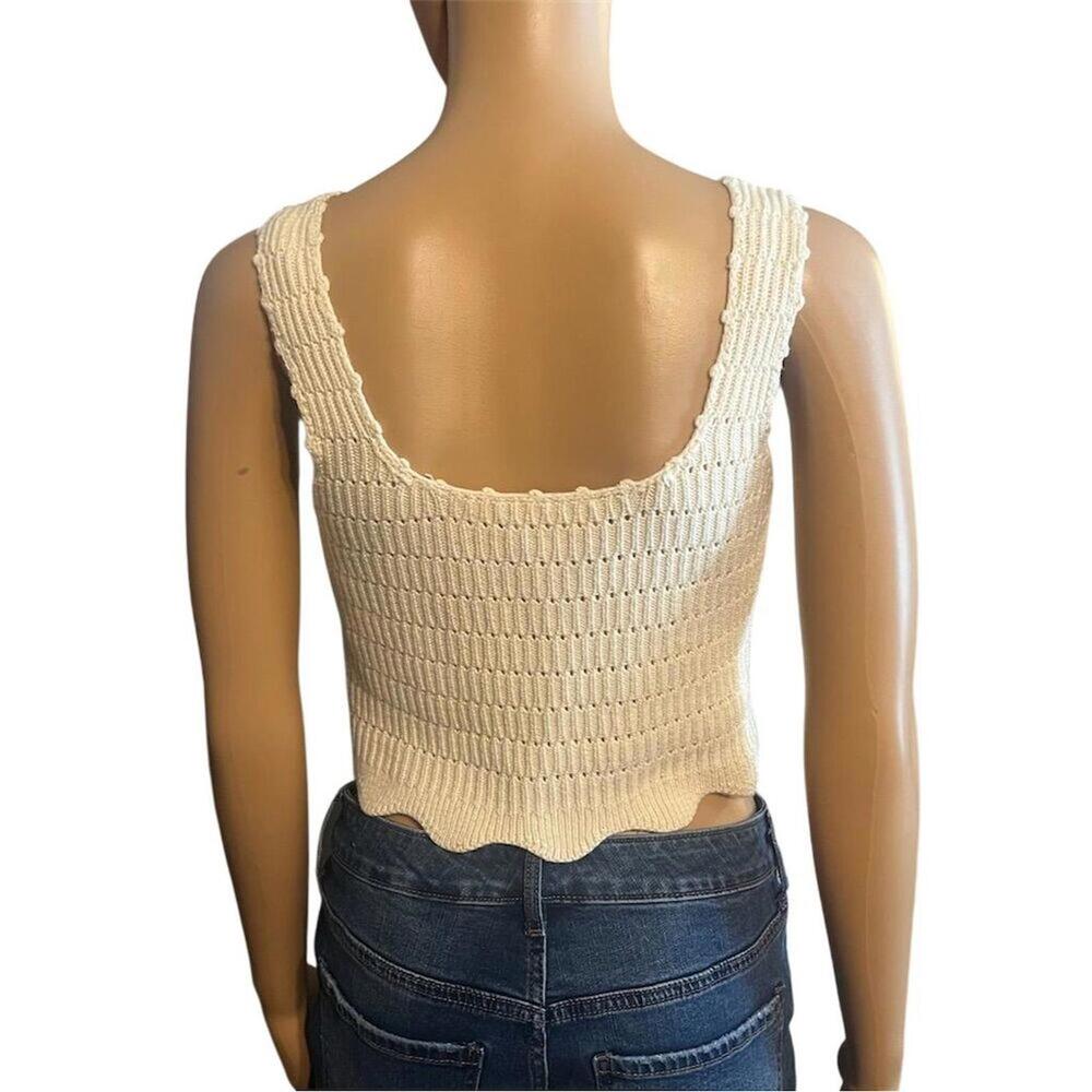 Bohme Beige Crochet Crop Top Scallop Edge Square Neck S - Picture 4 of 6